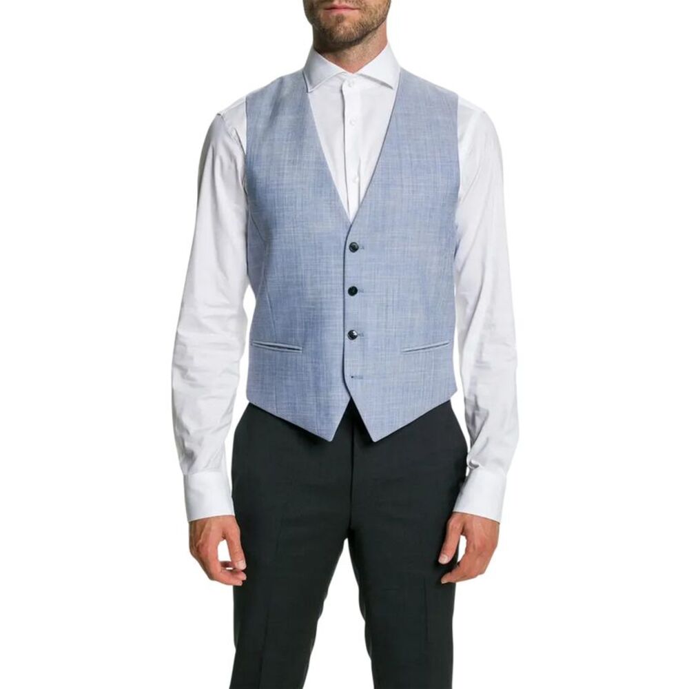 Hugo Mens Vin212 Checked Tailored Vest / Medium Blue